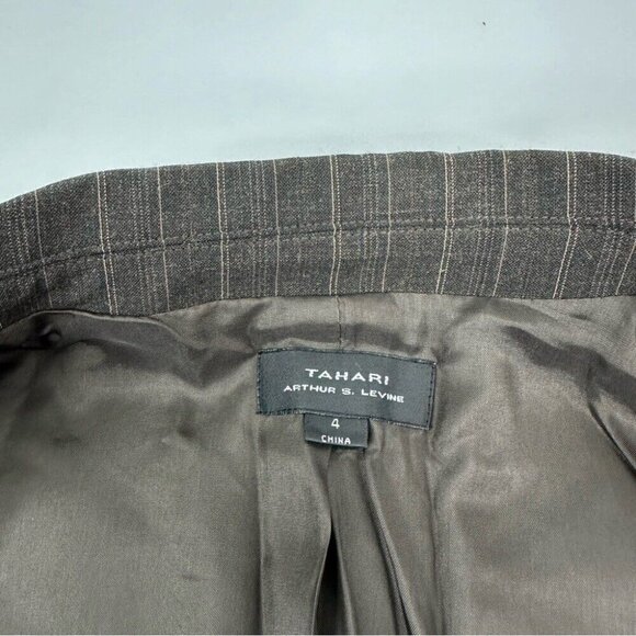 Tahari ASL Women's Brown and Tan‎ Pinstripe One Button Preppy Blazer 4/35.25" - Picture 10 of 14